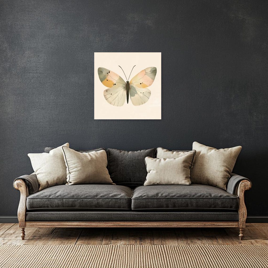 Soft Pastel Butterfly Watercolor Illustration on Cream Poster - Image 3