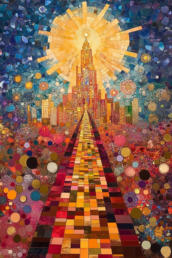 Mosaic Pathway To Light Print Inspired By Klimt With Colorful Abstract Shapes And Vibrant Sunlight For Home Decor