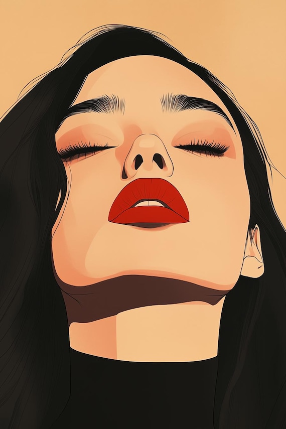 Pop Art Portrait of a Woman with Bold Red Lips Beauty Poster
