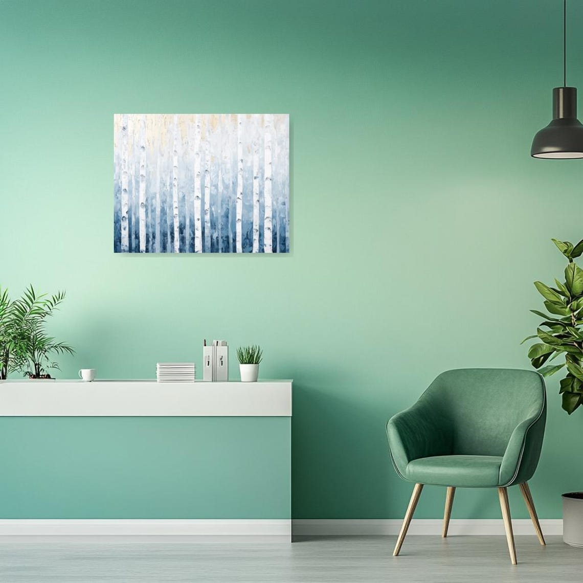 White Birch Forest in Cool Blue and Ivory Textured Tones Poster - Image 3