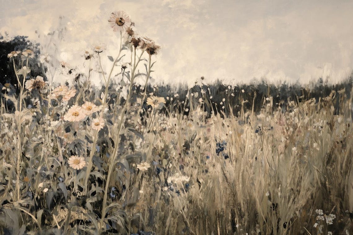 Muted Wildflower Daisy Field Neutral Tone Modern Farmhouse Poster