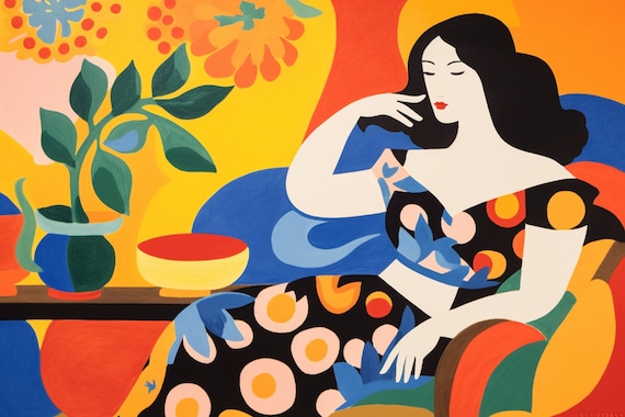 Reclining Woman Fauvist Bold Colors Modern Interior Figure Poster