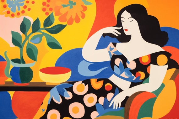 Vibrant Matisse Influenced Reclining Woman Print Alluring Wall Art For Modern Home Decor