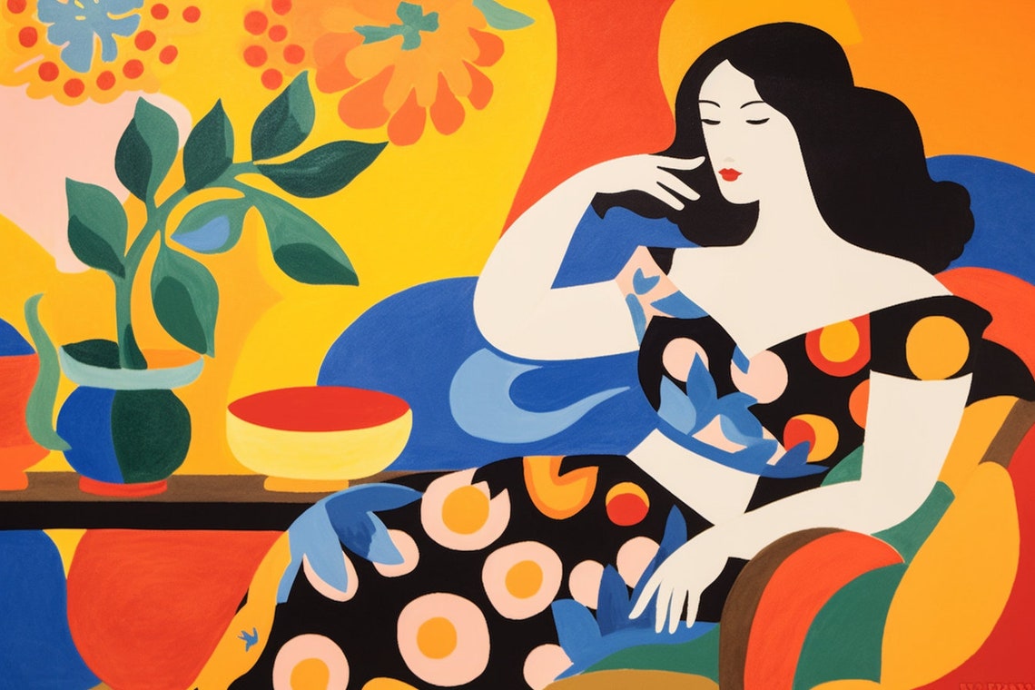 Vibrant Matisse Influenced Reclining Woman Print Alluring Wall Art For Modern Home Decor