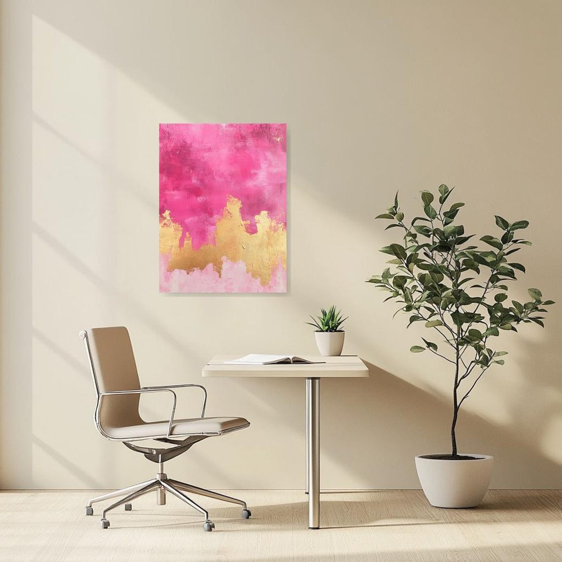 Hot Pink and Gold Textured Abstract Paint Modern Deco Style Poster - Image 3