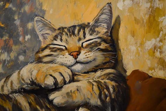 Charming Tabby Cat, Impressionist Style Art Print