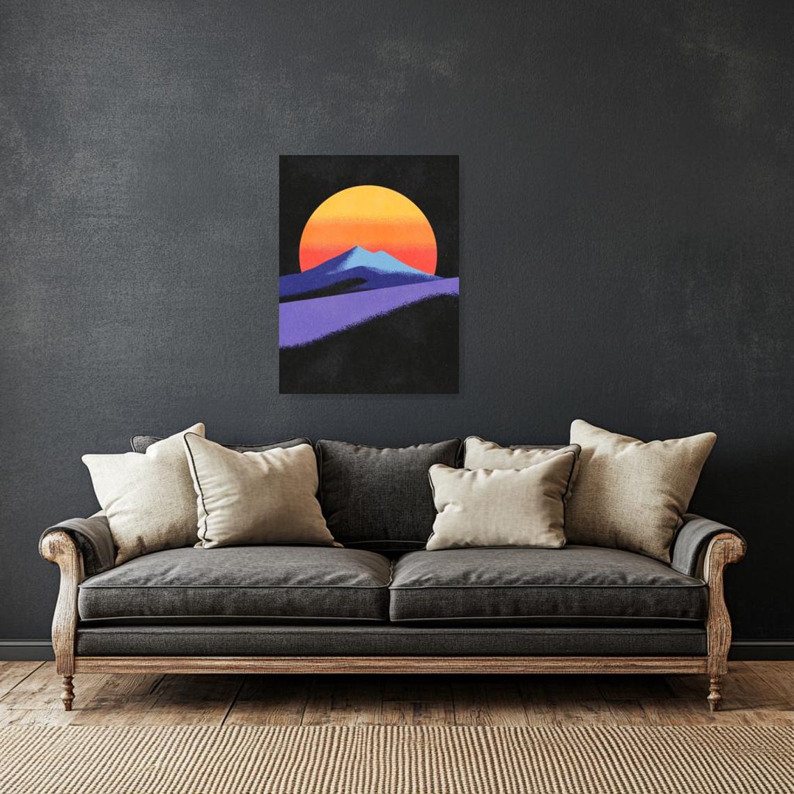 Retro Mountain Sunset Print In Vibrant Colors Inspired By Retro Art For Home Decor And Wall Art - Image 3