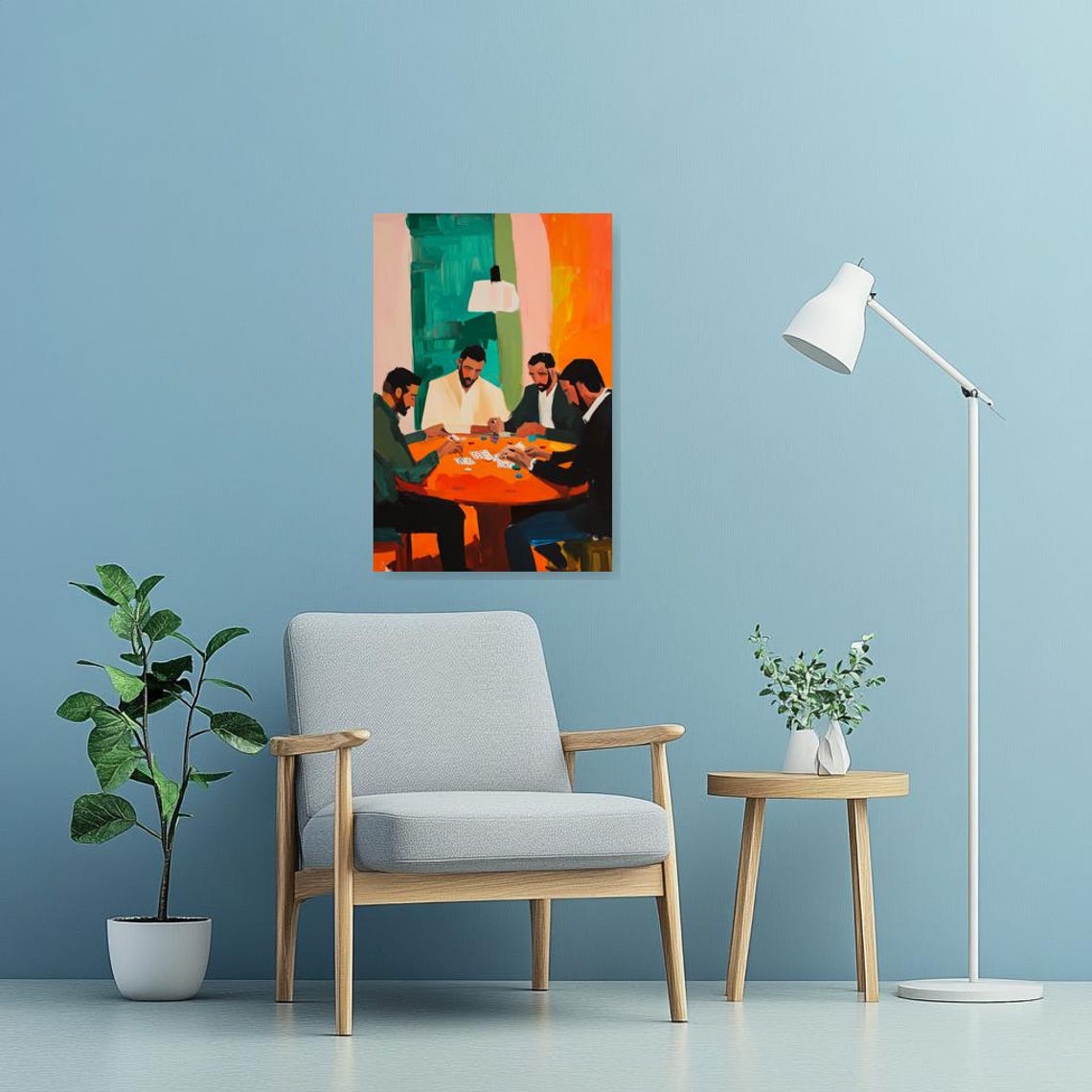 Colorful Print Inspired By Matisse For Home Decor Featuring Poker Game Scene With Bold Brushstrokes - Image 3