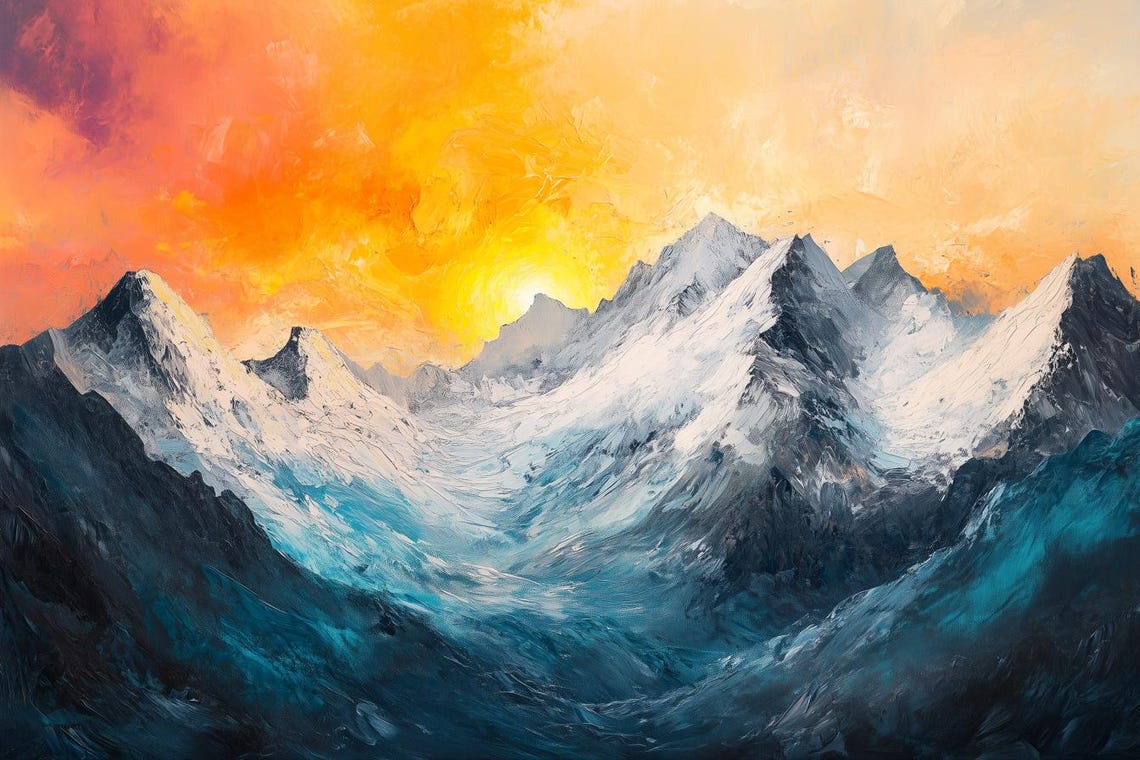 Custom Print Mountain Landscape Artwork In Inspired Style Of Jmw Turner Vibrant Colors For Home Decor