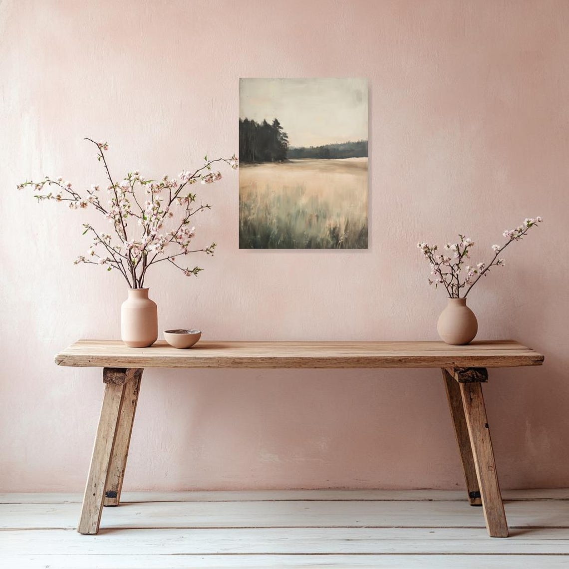 Serene Landscape Wall Art Inspired By Monet Soft Earthy Tones Custom Home Decor For Nature Lovers - Image 3