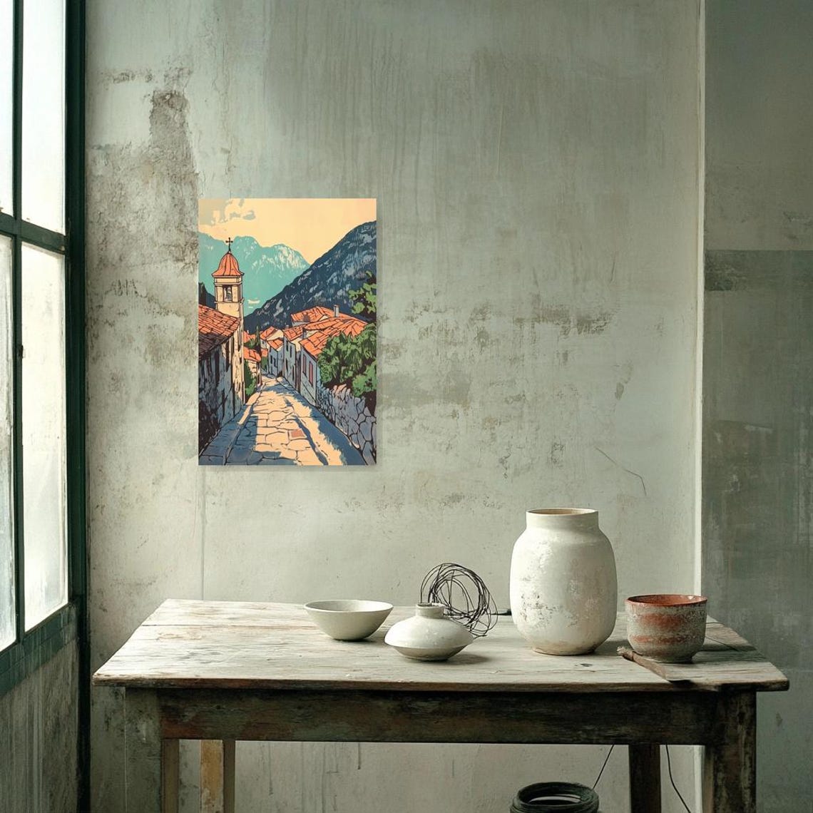 Custom Print Inspired By Van Gogh With Vibrant Mountain Scenery And Rustic Village Charm For Home Decor Wall Art - Image 2