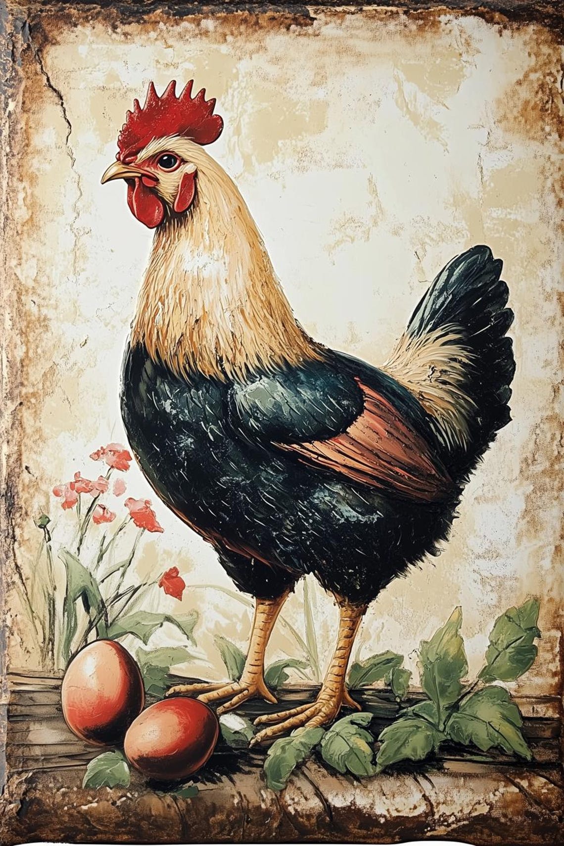 Vintage Rooster Farmhouse Style Rustic Country Kitchen Poster