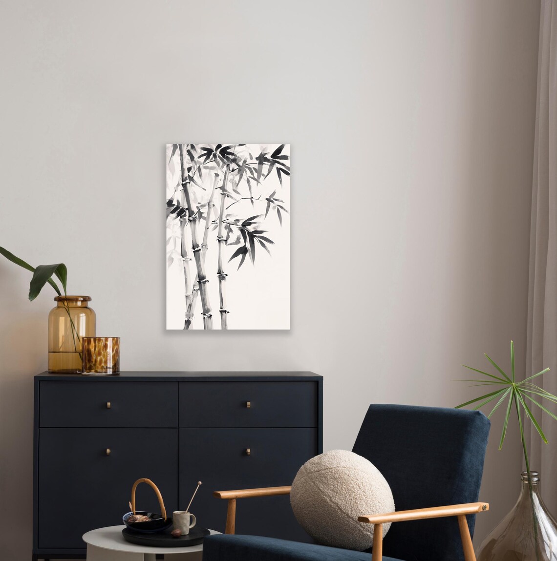 Modern Monochrome Bamboo Watercolor Art, Zen Decor - Image 2