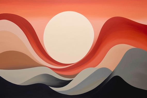 Stunning Minimal Landscape Print Inspired By Georgia Okeeffe Fiery Reds And Oranges Sunset Wall Art Custom