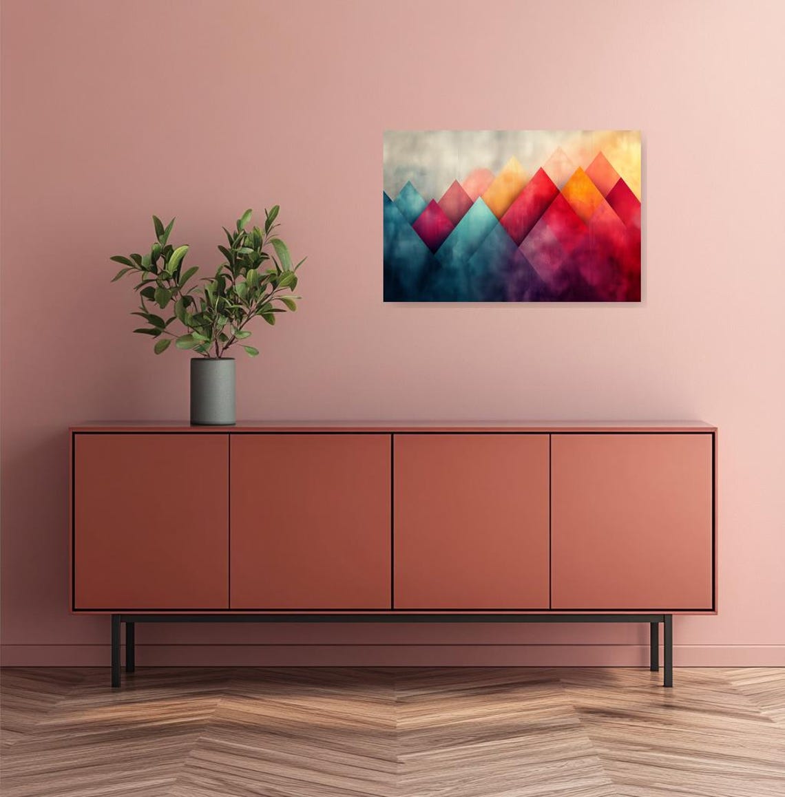 Geometric Mountain Peaks Sunset Colors Abstract Landscape Poster - Image 2