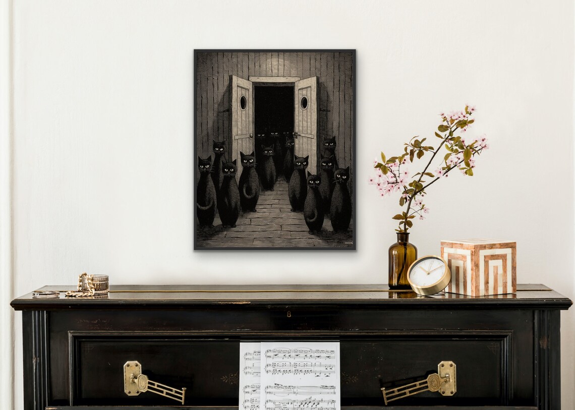 Quirky Ominous Cat Art Print For Cat Lovers - Image 2
