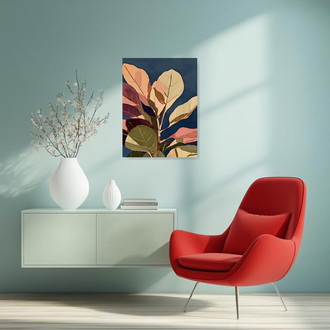 Tropical Leaf Study on a Deep Navy Blue Background Scene Poster - Image 5