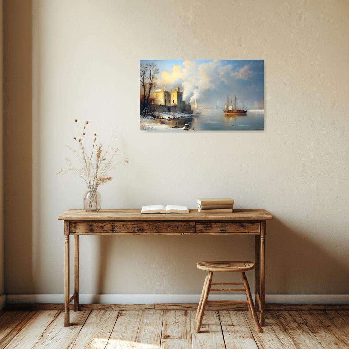 Winter River Landscape Romantic Historic Building Snowy Scene Poster - Image 3