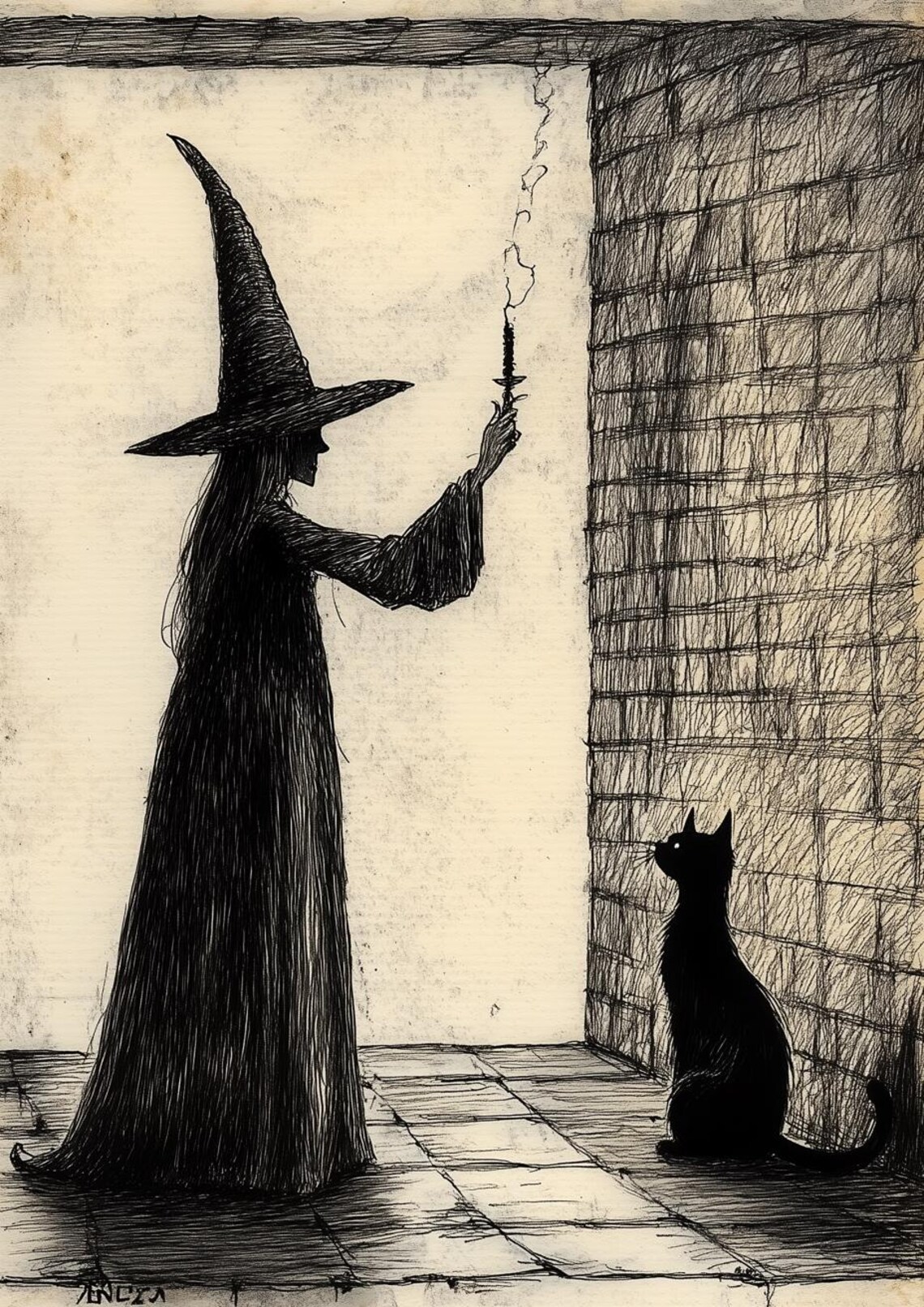 Custom Witch With Black Cat, Gothic Style