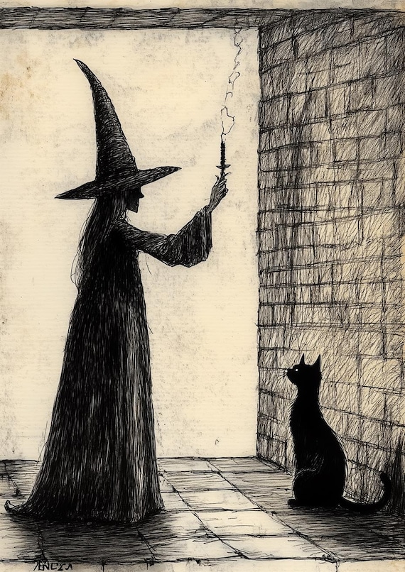 Custom Witch With Black Cat, Gothic Style