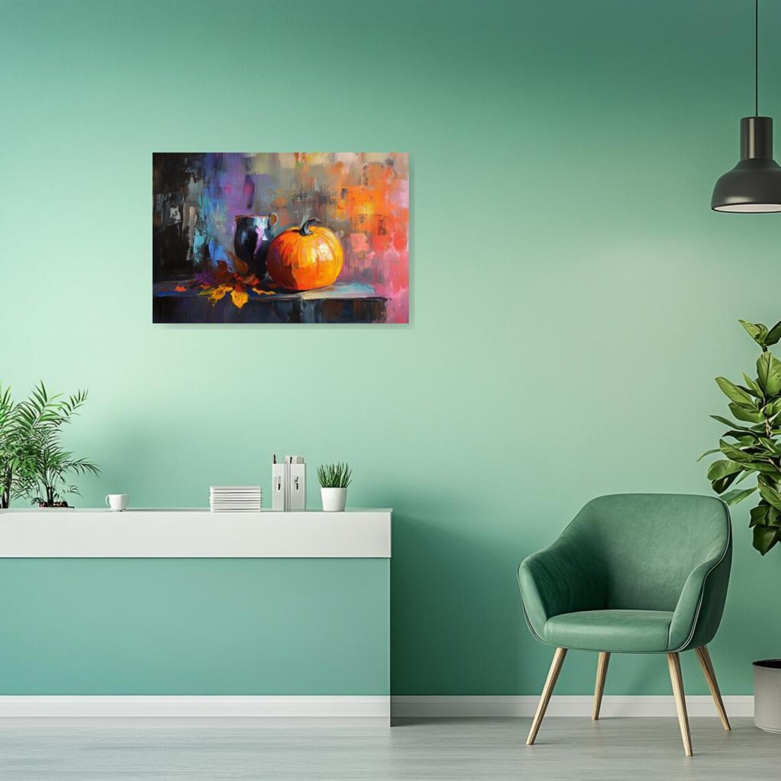 Vibrant Pumpkin Still Life With Pitcher Impasto Fall Art Poster - Image 3