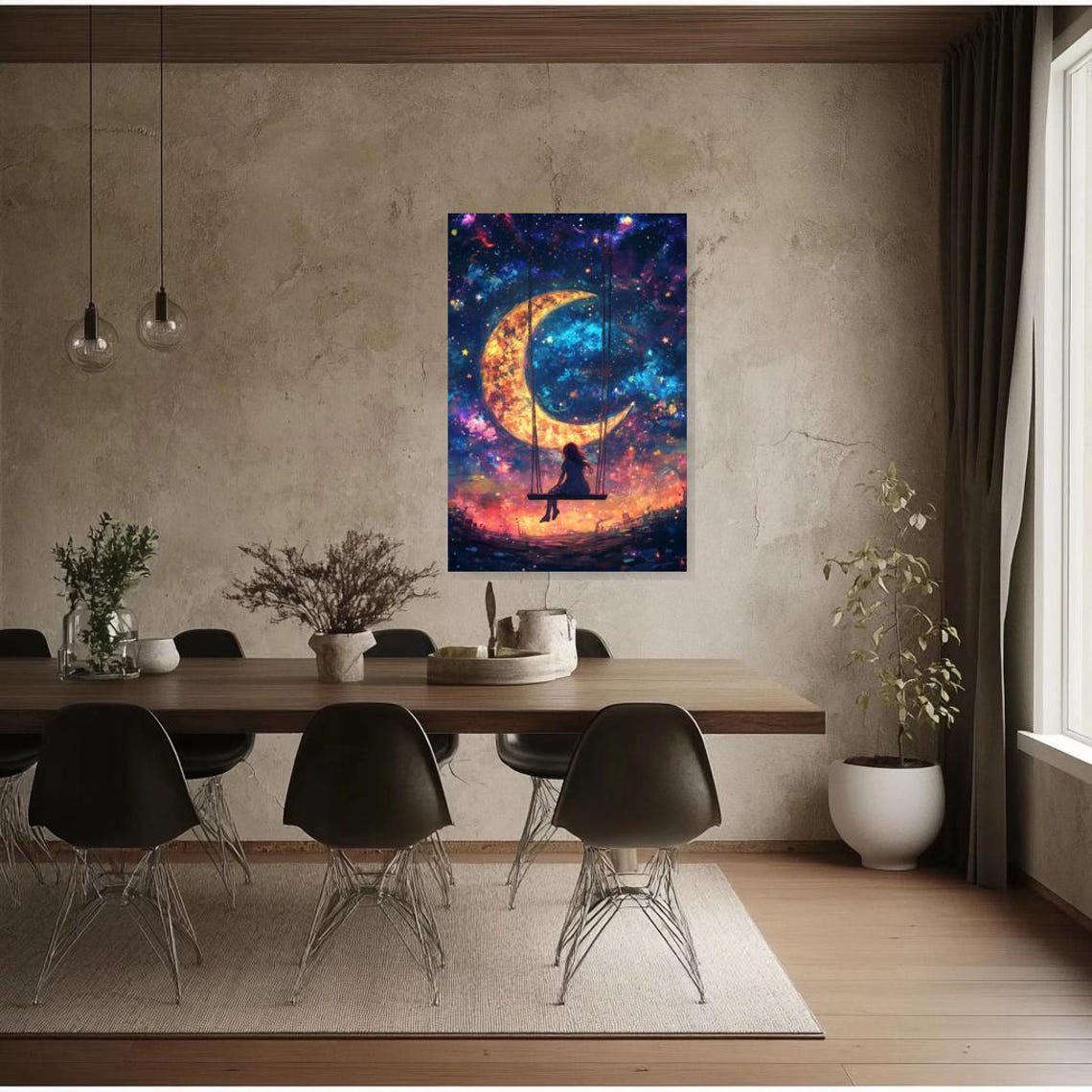 Moonlit Swing Print Inspired By Van Goghs Starry Night Romantic Home Decor And Magical Wall Art - Image 2