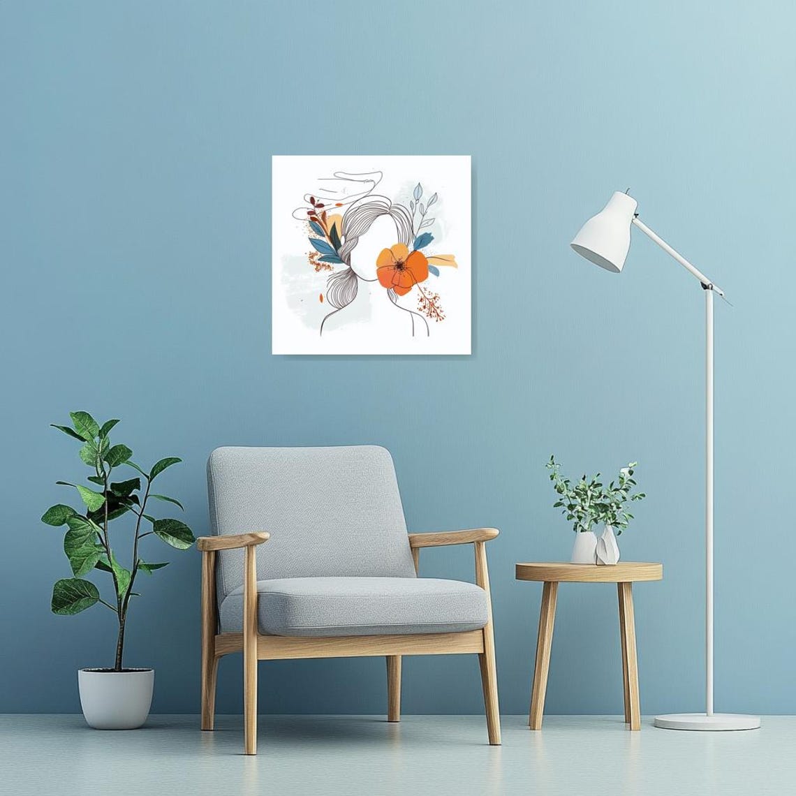 Minimalist Line Art Woman's Profile With an Orange Flower Poster - Image 3
