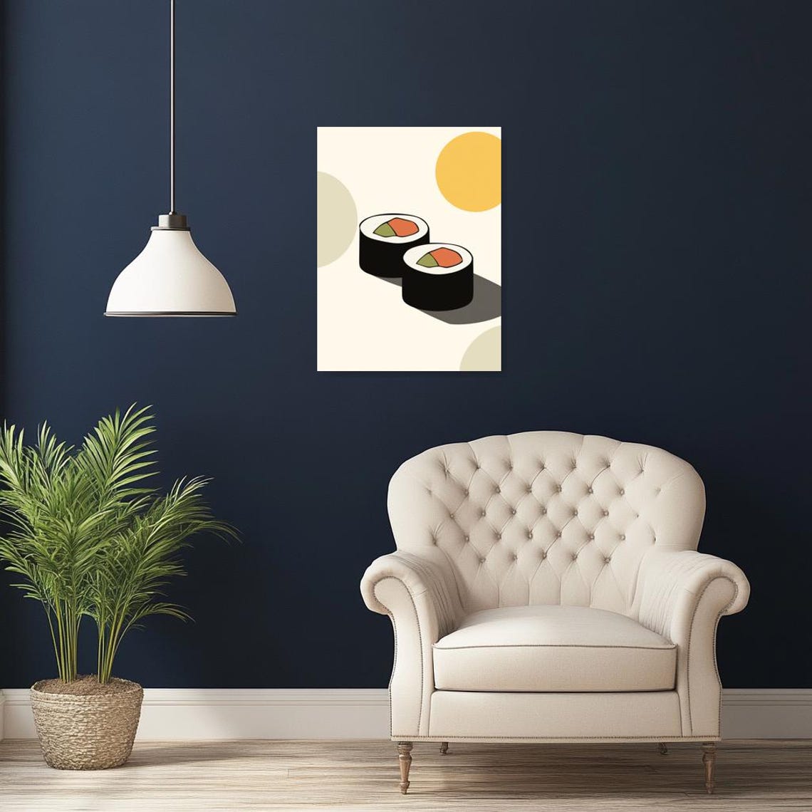 Fun Minimalist Sushi Rolls Modern Japanese Kitchen Art Poster - Image 3