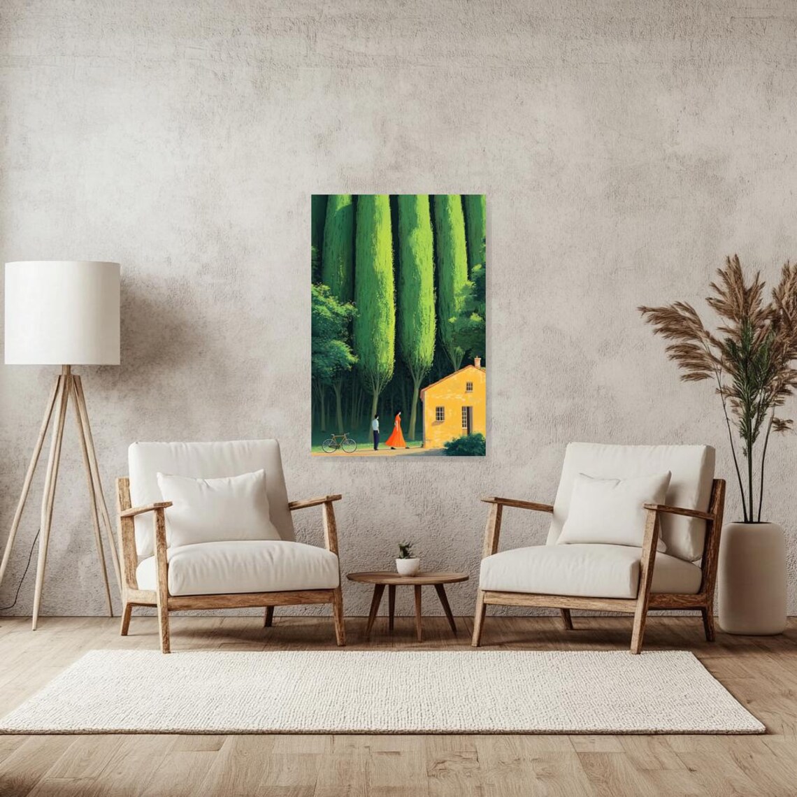 Couple Under Towering Cypress Trees Beside Yellow House Poster - Image 3