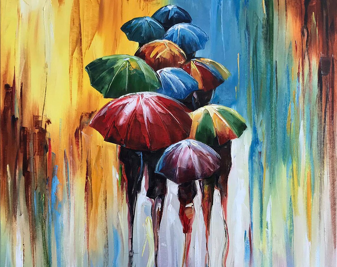 Abstract Umbrellas, Modern Rainy Day Art Print