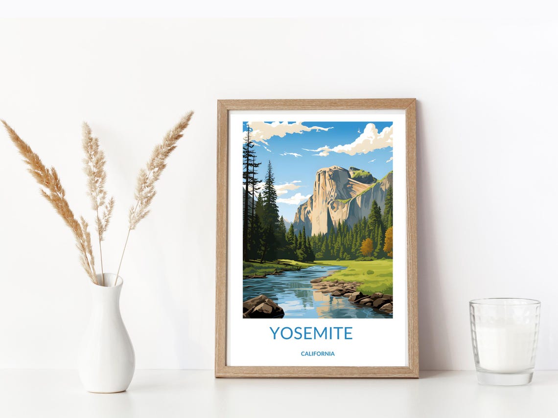 Yosemite Half Dome Pines River Reflection California Scenic Poster - Image 3
