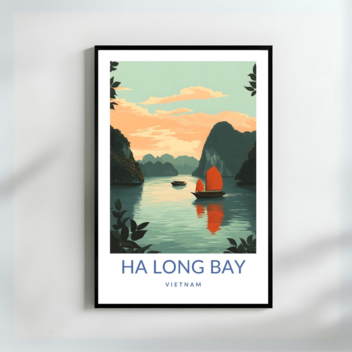 Ha Long Bay Vietnam Limestone Karsts Red Sail Junk Boat Travel Poster