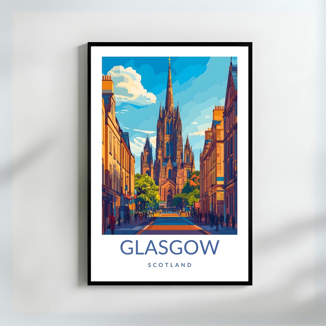 Glasgow Scotland Cathedral Historic Street Scene Travel Poster