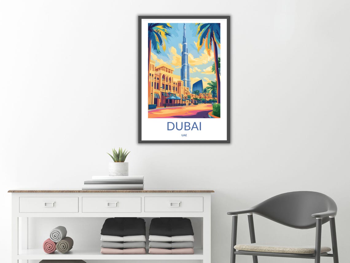 Dubai UAE Burj Khalifa Palm Tree Boulevard Downtown Skyline Poster - Image 2