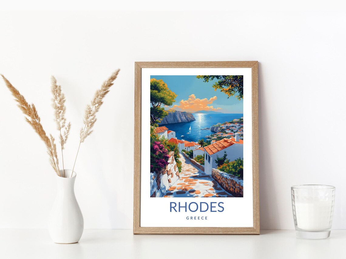 Rhodes Greece Coast Vintage Travel Poster Retro Coastal Artwork - Image 3