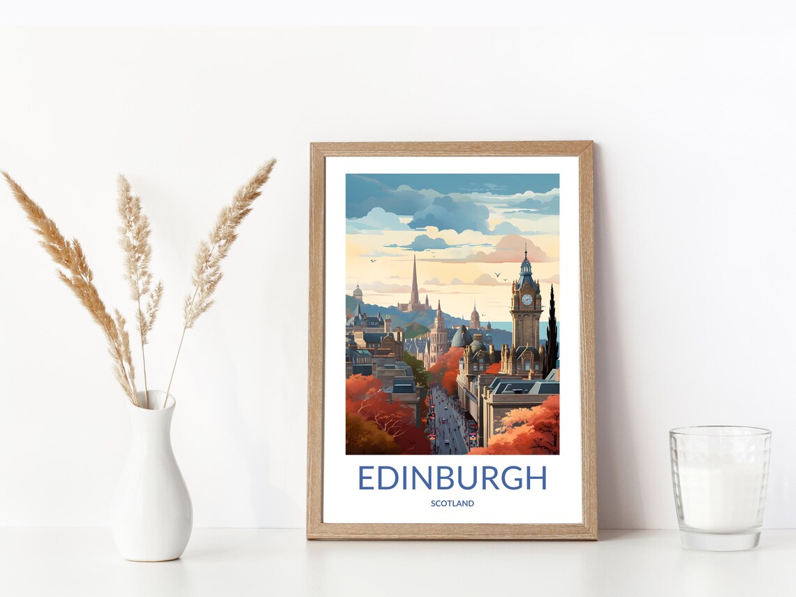 Edinburgh Scotland Autumn Cityscape Historic Street View Poster - Image 3