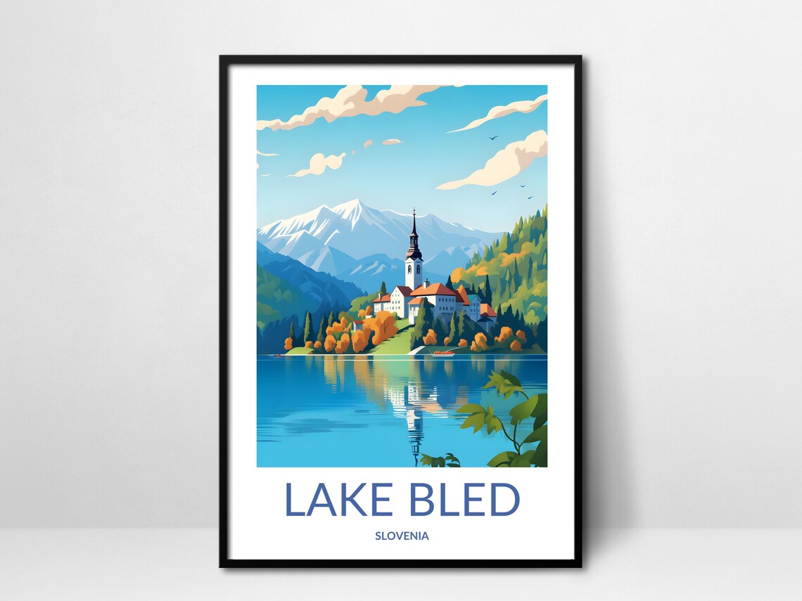 Lake Bled Wall Art Slovenia Travel Print Of Bled Island And Alpine Scenery European Lake Decor Slovenia Landscape Poster