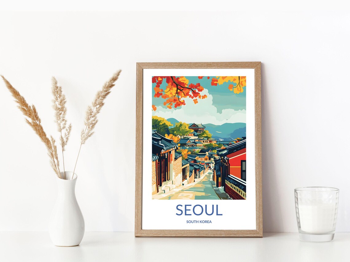 Seoul Korea Bukchon Hanok Alley Autumn Leaves Temple View Poster - Image 3