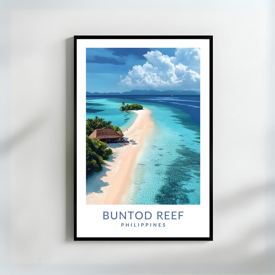 Buntod Reef Philippines Sandbar Aerial Turquoise Beach Travel Poster