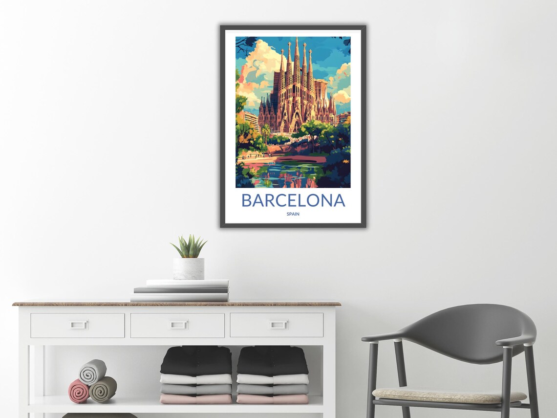 Barcelona Spain Sagrada Familia Cathedral Vintage Travel Poster - Image 2