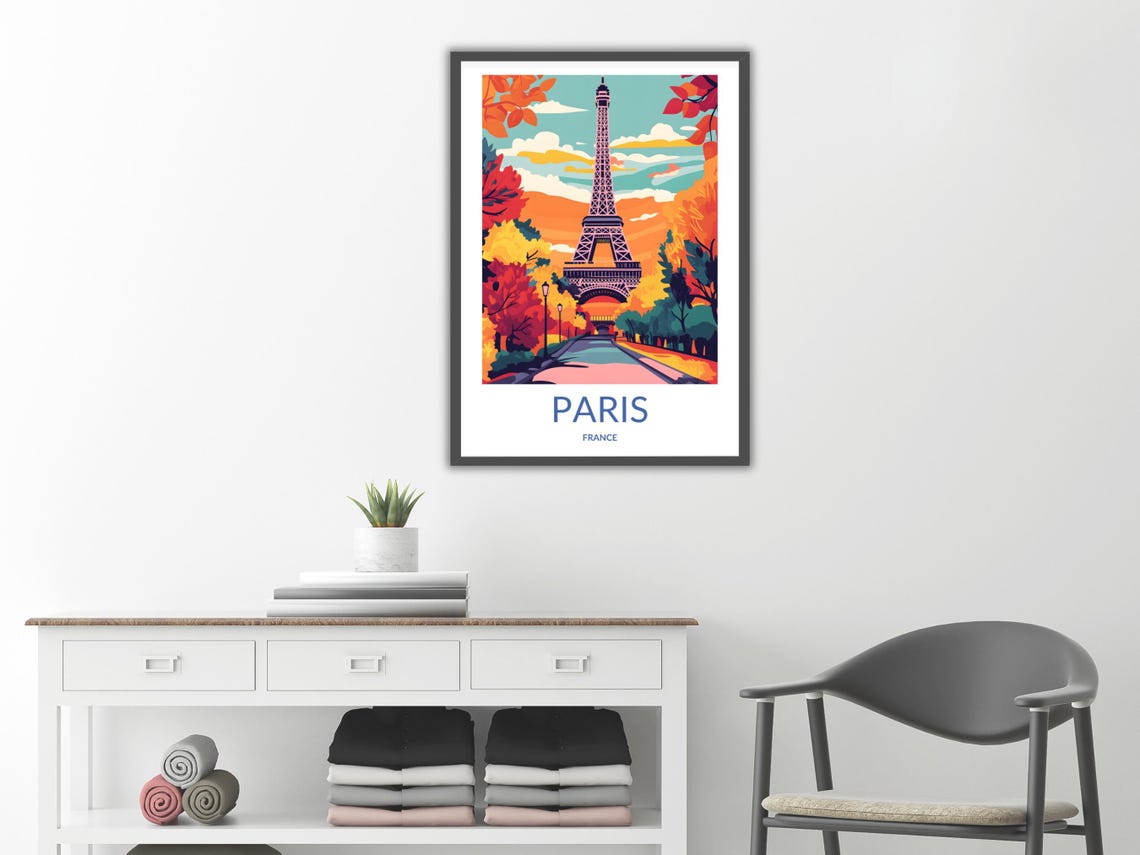 Paris France Eiffel Tower Autumn Foliage Fall Vintage Travel Poster - Image 2