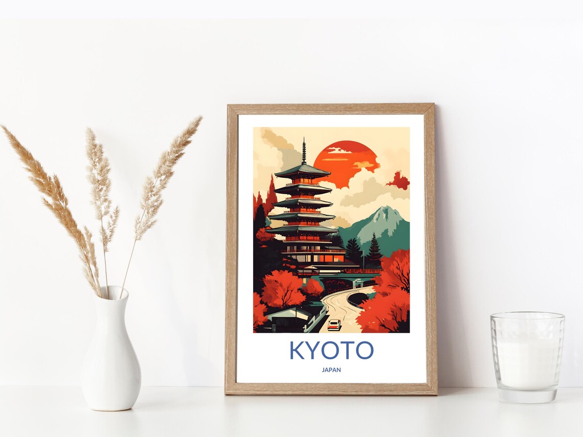 Kyoto Japan Five Story Pagoda Sunset Autumn Maples Scenic Travel Poster - Image 3