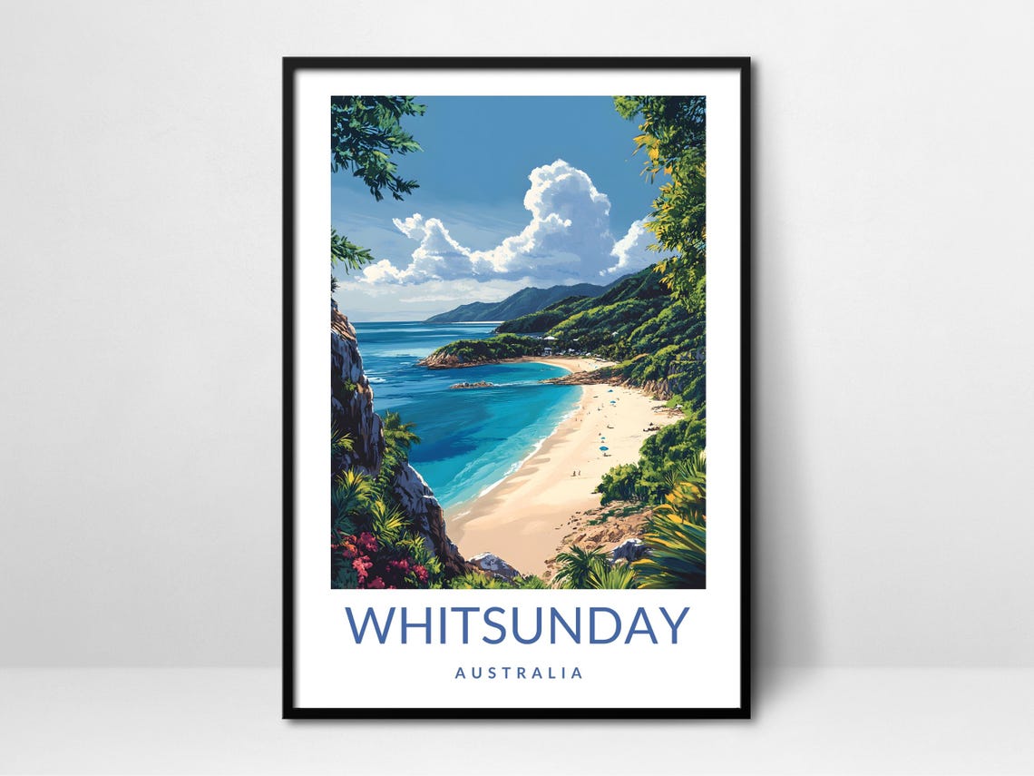Whitsunday Australia Tropical Beach Cove Vintage Travel Poster Art