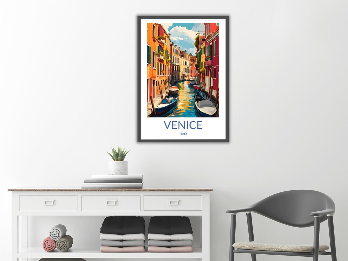 Venice Italy Colorful Canal Boats Waterfront Homes Travel Poster - Image 2