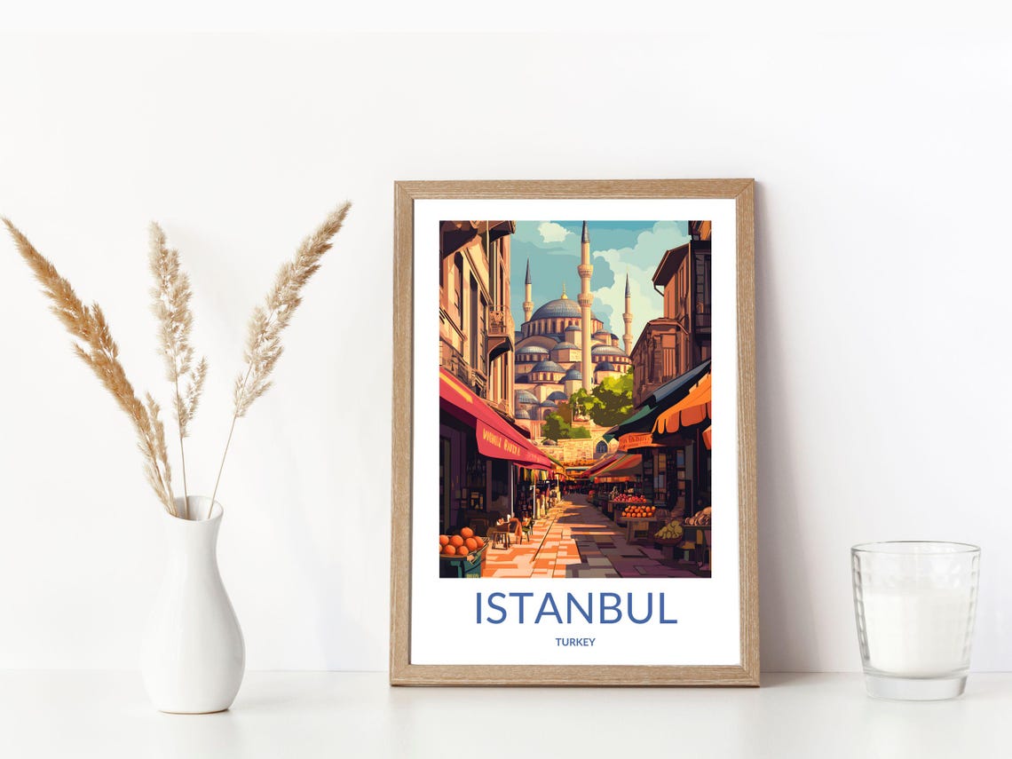 Istanbul Turkey Grand Bazaar Market Street Mosque Travel Poster - Image 3