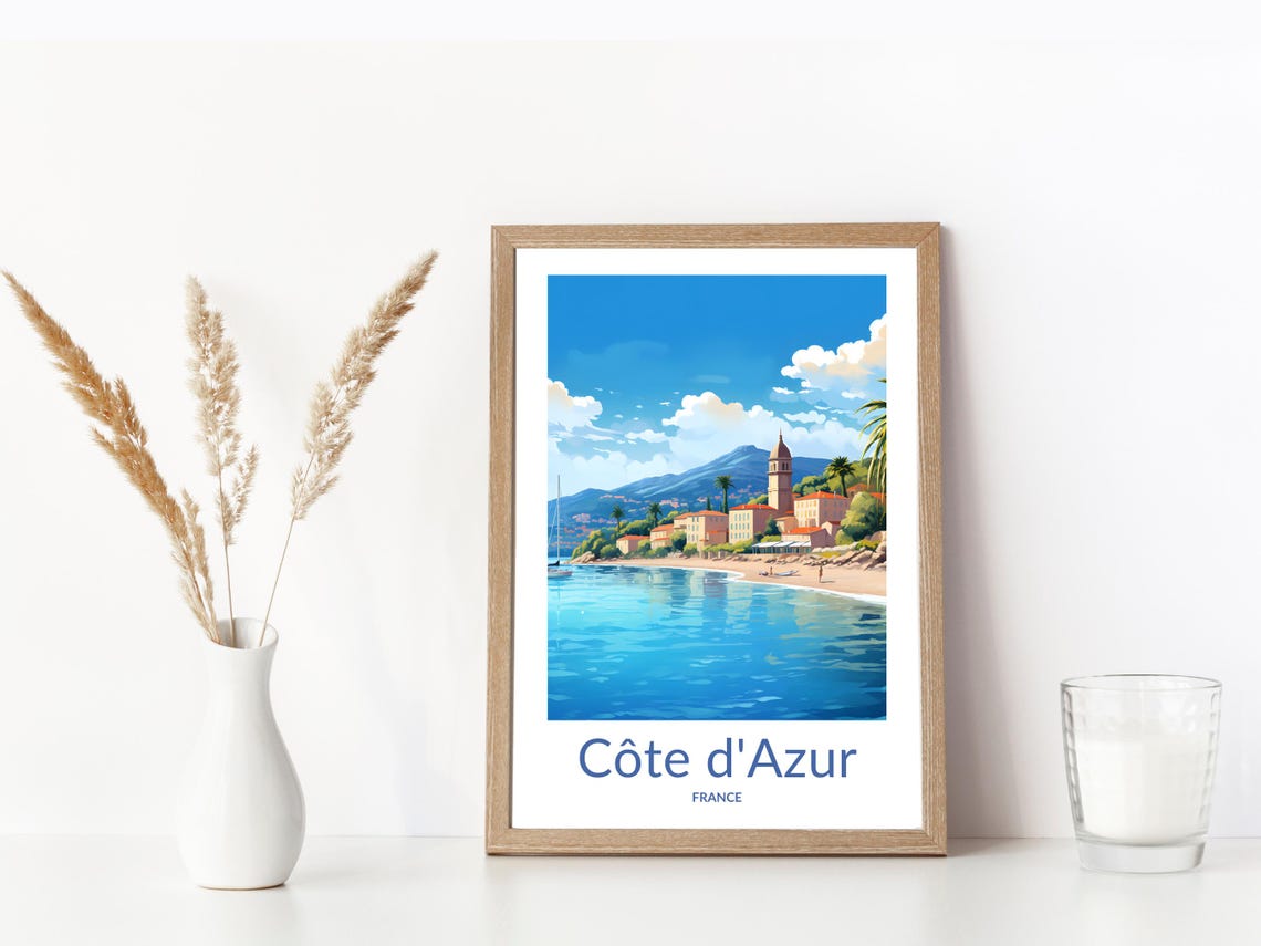 Cte Dazur Travel Poster French Mediterranean Seaside Wall Art Scenic Coastal Village Print European Beach Town Decor France Travel Art - Image 3