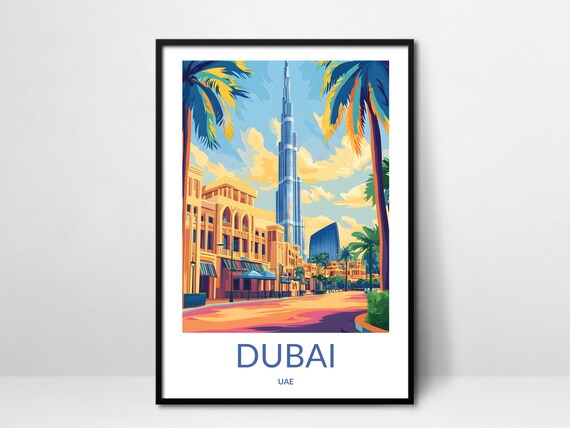 Dubai UAE Burj Khalifa Palm Tree Boulevard Downtown Skyline Poster