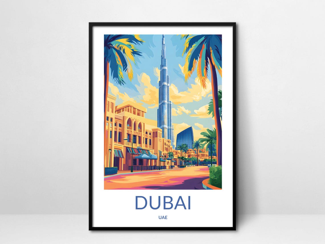 Dubai UAE Burj Khalifa Palm Tree Boulevard Downtown Skyline Poster