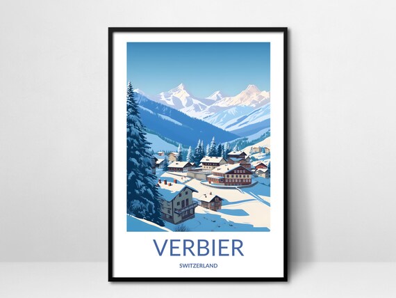 Verbier Switzerland Cozy Wooden Chalets Winter Village Scene Poster