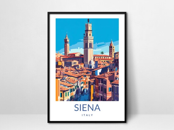 Siena Italy Medieval City Poster Tuscan Tower Skyline Vintage Travel Art